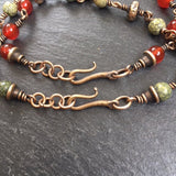Carnelian & Bronze Wire Link Bracelet